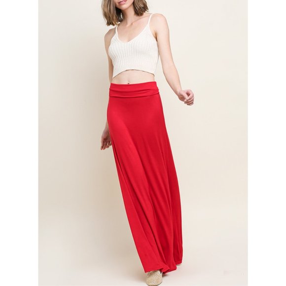 Red Fold Over Waist Maxi Skirt {Umgee} - Picture 2 of 5